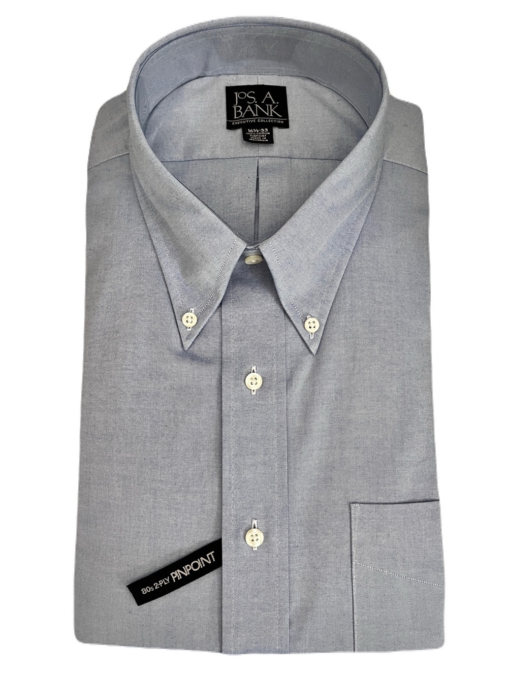NWT Jos A Bank Blue 80s 2-Ply Pinpoint Long Sleeve Button Down, Size 16.5 (33)
